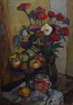 Звонков Н.Г. Натюрморт с цветами и яблоками.